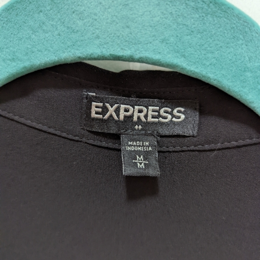 Express Sheer Black Collared Button Front Blouse - image 4